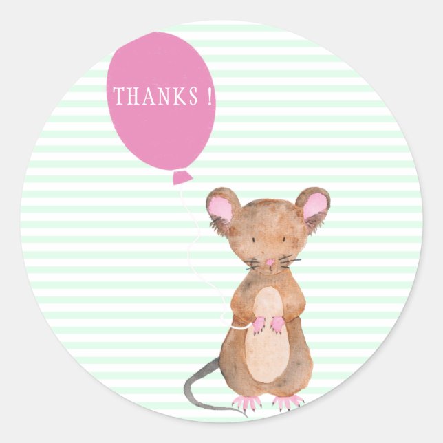 Pegatina Redonda Gracias| Cute Woodland Mouse Baby Shower / Cumplea (Anverso)