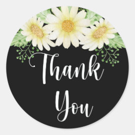Pegatina Redonda Gracias Daisy Flowers Black