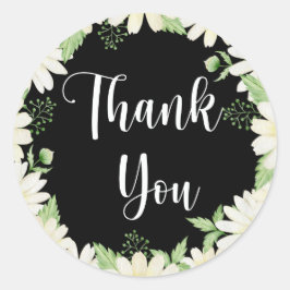 Pegatina Redonda Gracias Daisy Flowers Black Classic Round Stick