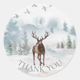 Pegatina Redonda Gracias Deer Watercolor Forest Woodland