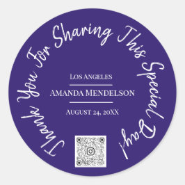 Pegatina Redonda Gracias Día Especial Código QR Logo Azul