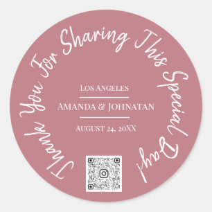 Pegatina Redonda Gracias Día Especial Rosa de logotipo de código QR