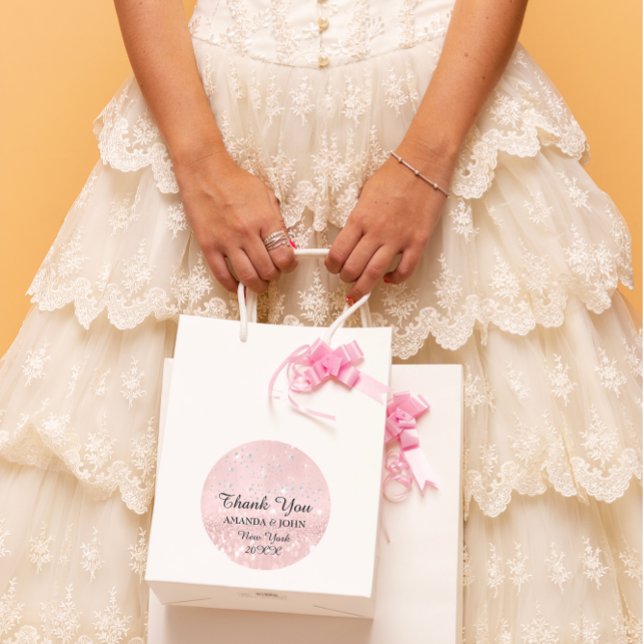 Pegatina Redonda Gracias Diamante Boda Bridal Sweet16th (Thank You Diamond Name Wedding Bridal Sweet16th Classic Round Sticker)