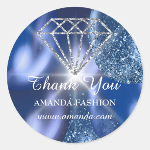 Pegatina Redonda Gracias Diamond Sweet 16th Blue Navy Baloons