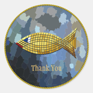 Pegatina Redonda "Gracias" Diseño clásico del pescado de oro