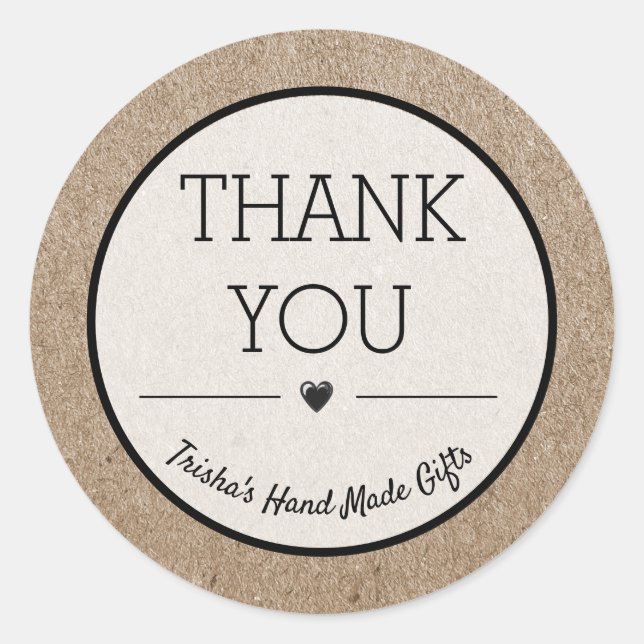 Pegatina Redonda Gracias Diseño de Papel Kraft para Pequeñas Empres (Anverso)