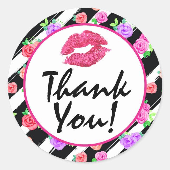 Pegatina Redonda Gracias distribuidor de lápiz labial Glam Rosa Kis (Anverso)