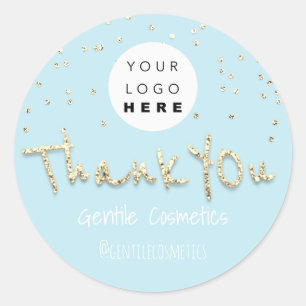 Pegatina Redonda Gracias Dorado Sweet 16th Logo Confetti Blue