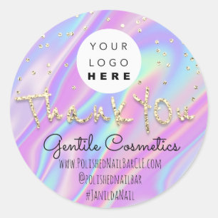 Pegatina Redonda Gracias Dorado Sweet 16th Logo Confetti Holograph