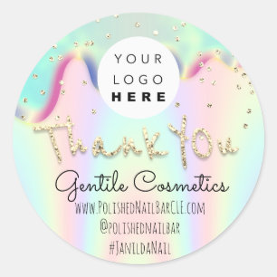 Pegatina Redonda Gracias Dorado Sweet 16th Logo Confetti Holograph