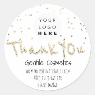 Pegatina Redonda Gracias Dorado Sweet 16th Logo Confetti White