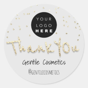 Pegatina Redonda Gracias Dorado Sweet 16th Logo Gray Confetti