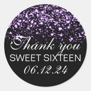 Pegatina Redonda Gracias Dulce 16 Medianoche Glam Purple