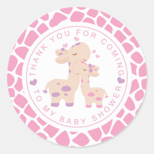 Pegatina Redonda Gracias, dulce bebé rosada, chica Giraffe Baby Sho