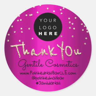 Pegatina Redonda Gracias Dulce Dorado 16º Logo Nombre Fuchsia Gold