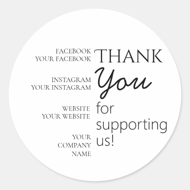 Pegatina Redonda Gracias Editable Por Apoyarnos (Anverso)