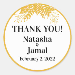 Pegatina Redonda Gracias! Elegante Boda de las hojas amarillas de m