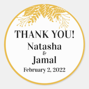 Pegatina Redonda Gracias! Elegante Boda de las hojas amarillas de m