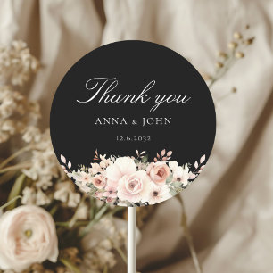 Pegatina Redonda Gracias! Elegante, negro, pastel, flor, boda