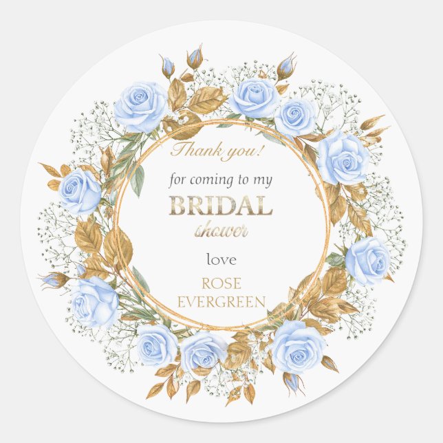 Pegatina Redonda Gracias Elegantes Rosas Azul Polvoriento Baby's Br (Anverso)