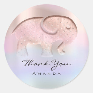 Pegatina Redonda Gracias Elephant Baby Shower Ombre Azul Rosa