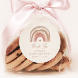 Pegatina Redonda Gracias en Baby Shower al arco iris neutral de Boh
