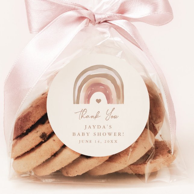 Pegatina Redonda Gracias en Baby Shower al arco iris neutral de Boh (Boho Rainbow Baby Shower Thank You Favor Tag Sticker.)