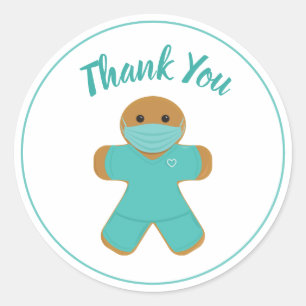 Pegatina Redonda Gracias, enfermera Médica Gingerbread Man