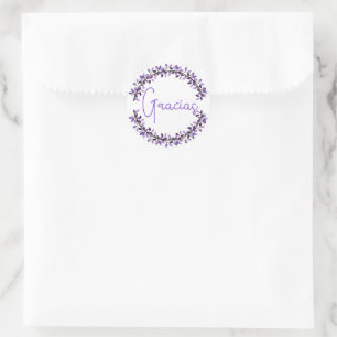 Pegatina Redonda Gracias Español Gracias Lilac Typoath Wreath