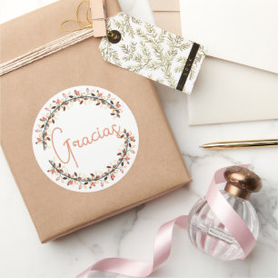 Pegatina Redonda Gracias Español Gracias Rust Typography Wreath