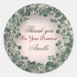 Pegatina Redonda Gracias Eucalipto Cumpleaños Menta Verdor Rosa