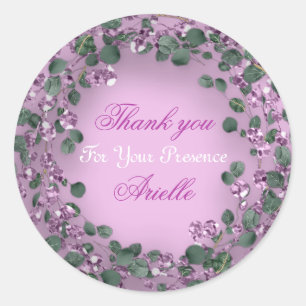 Pegatina Redonda Gracias Eucalipto Cumpleaños Novia Rosa Verde