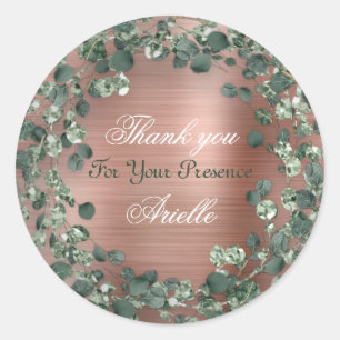Pegatina Redonda Gracias Eucalipto Cumpleaños Novia Rubor