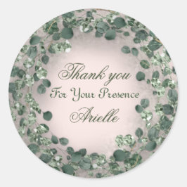 Pegatina Redonda Gracias Eucalipto Cumpleaños Rústico VERDE  Polvo