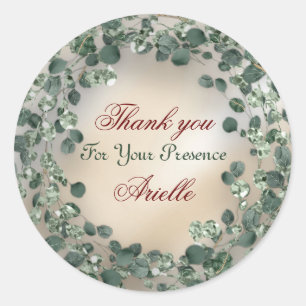 Pegatina Redonda Gracias Eucalyptus Birthday Bride Greenery Ivory