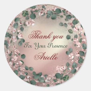 Pegatina Redonda Gracias Eucalyptus Birthday Bride Greenery Rubor