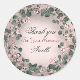 Pegatina Redonda Gracias Eucalyptus Birthday Mint Greenery Powder