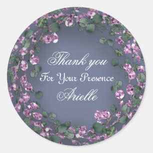 Pegatina Redonda Gracias Eucalyptus Cumpleaños Bridal Azul Rosa