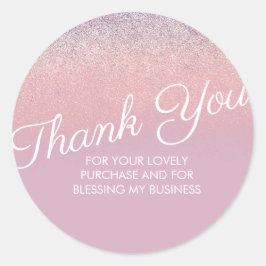 Pegatina Redonda Gracias Falso Brillante Glitter Rosa y Purpura
