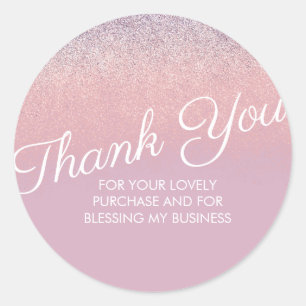 Pegatina Redonda Gracias Falso Brillante Glitter Rosa y Purpura 