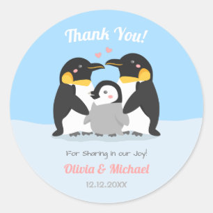 Pegatina Redonda Gracias Familia de Pingüinos Decoración para Baby 