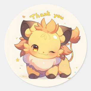 Pegatina Redonda Gracias Fantasy Cute Animal