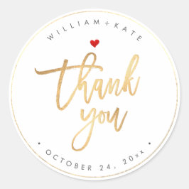 Pegatina Redonda Gracias, Faux Gold Modern Script DIY Background