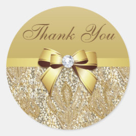 Pegatina Redonda Gracias Faux Gold Sequins Bow Diamond