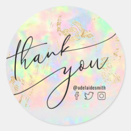 Pegatina Redonda gracias faux iricent opal