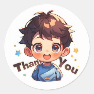 Pegatina Redonda Gracias Feliz Anime Boy