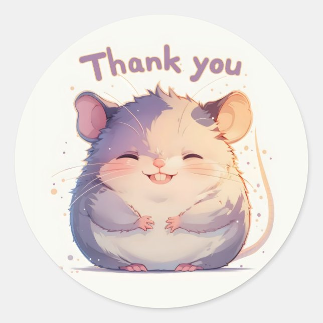 Pegatina Redonda Gracias Feliz Cuidad del Ratón (Anverso)
