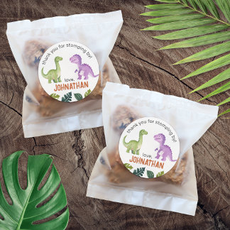 Pegatina Redonda Gracias, fiesta de cumpleaños de los dinosaurios