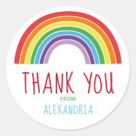 Pegatina Redonda Gracias Fiesta de cumpleaños de niños arcoiris