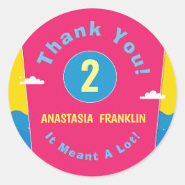 Pegatina Redonda Gracias, Fiesta de la piscina tropical infantil